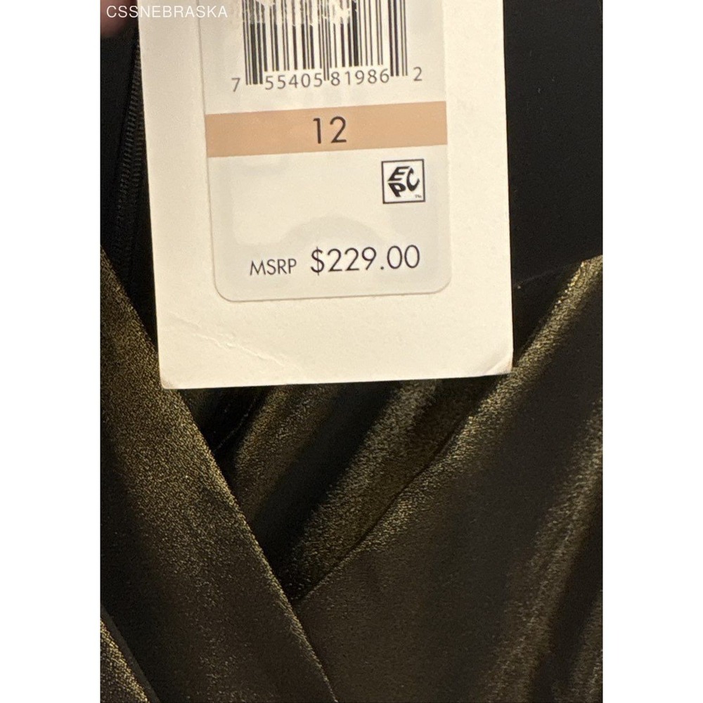 DKNY Gold/Brown NWT DKNY Women's Foil Chiffon Ruffle Skirt V-Neck Dress -Size 12 - Picture 8 of 9